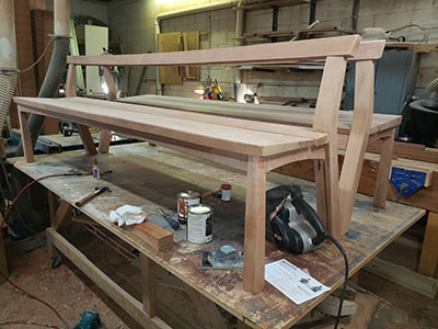 Custom Mahogany Dining Table & Bench Set