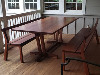 Custom Mahogany Dining Table & Bench Set